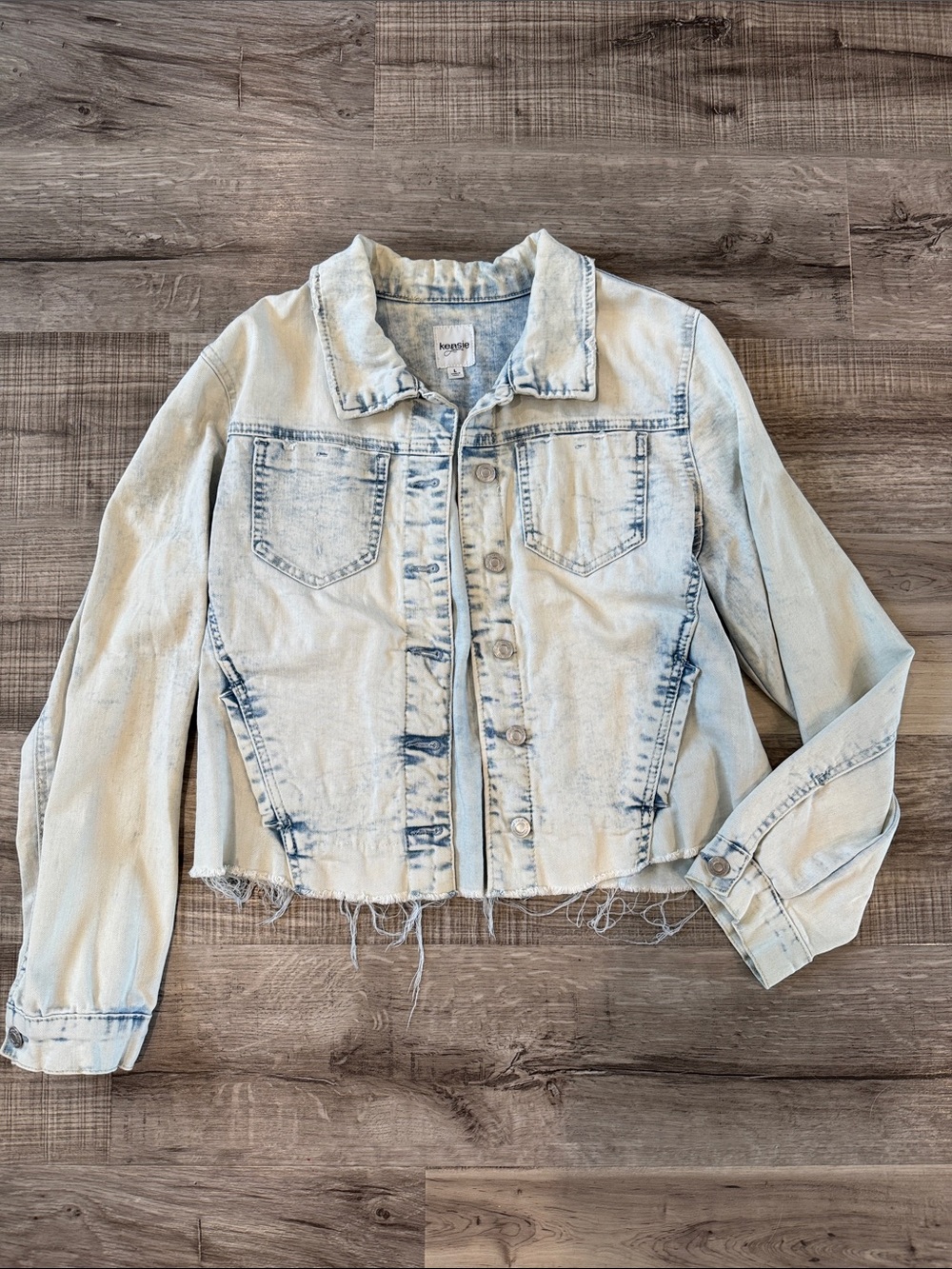 Kensie Light Blue Distressed Denim Jacket